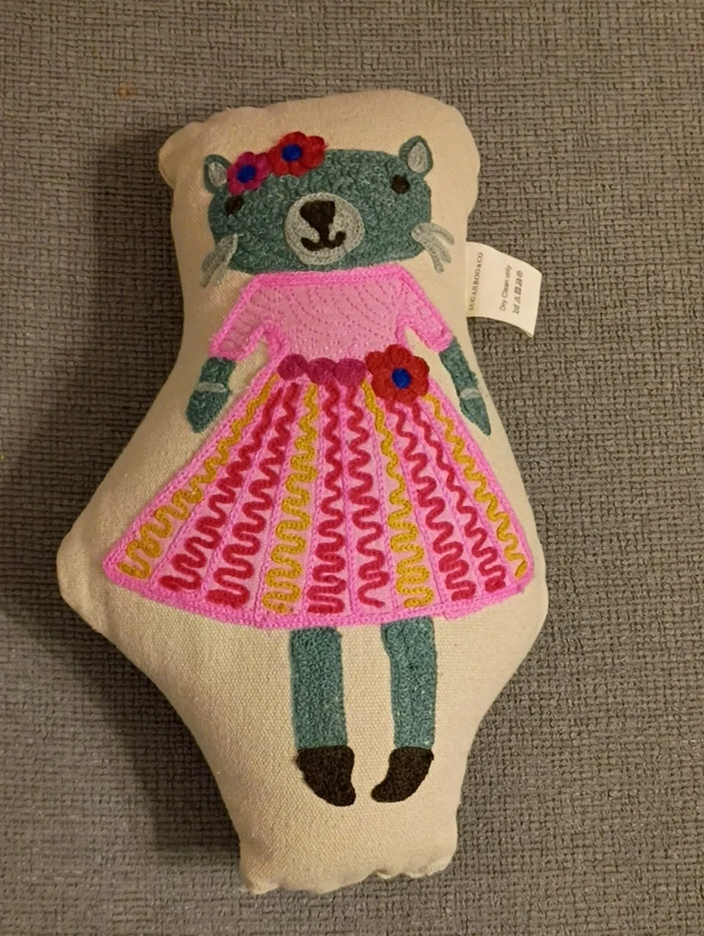 Sugarboo & Co Embroidered Girly Cat Pillow